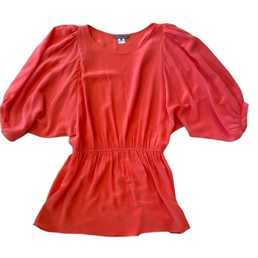 Pippa Coral Colored Blouson Top with Balloon Sleeves